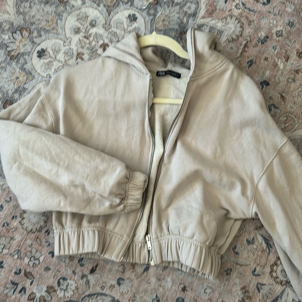 Zara Cropped Zip Up Hoodie